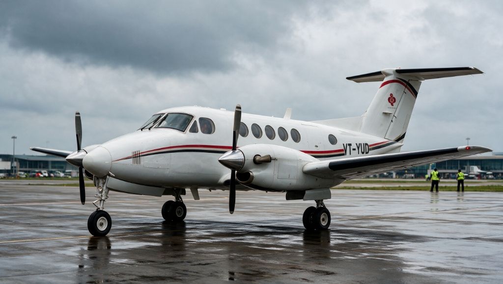 Beechcraft King Air B200 VT-YUD Dedicated Flying ICU on tarmac